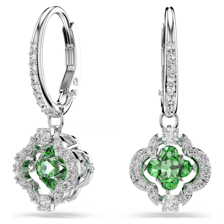 Una Angelic drop earrings Mixed cuts, Green, Rhodium plated